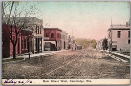 Postcard Cambridge Wisconsin c1912 Main Street West Shops Signs Dane County