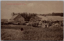 Postcard North Dakota c1910s Threshing near Cavalier Farming Steam Machine