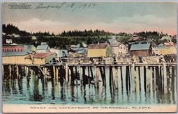 Postcard Wrangell Alaska 1909 Wharf and Waterfront by Albertype Totem Pole Route