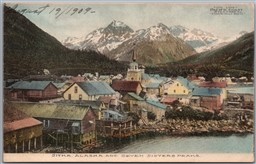 Postcard Sitka Alaska 1909 Seven Sister Peaks by Albertype Totem Pole Route