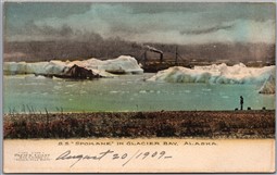 Postcard Alaska c1909 S. S. Spokane in Glacier Bay by Albertype Totem Pole Route