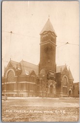 Postcard RPPC c1913 Albion Michigan Methodist Church Winter Scene Calhoun County