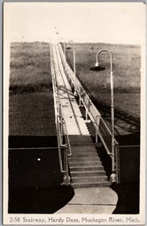 Postcard RPPC c1946 Muskegon River Michigan Hardy Dam Stairway162 Steps