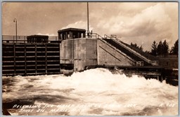 Postcard RPPC Sault Ste. Marie Michigan Releasing Water From L. C. Sabin Lock