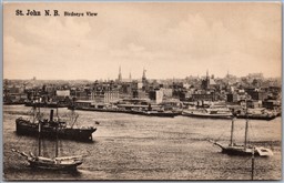 Postcard St. John New Brunswick c1910s Birds Eye View Harbor Town Schooners