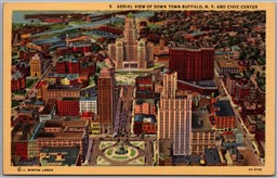 Postcard Buffalo New York c1930s Aerial view of Downtown Curt Teich