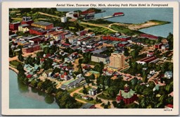 Postcard Traverse City Michigan c1931 Aerial View Showing Park Place Hotel