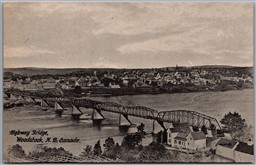 Postcard Woodstock New Brunswick Highway Bridge Birds Eye View Carleton County