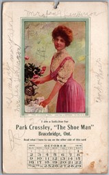Postcard Bracebridge Ontario Calendar Park Crossley The Shoe Man Advertisement
