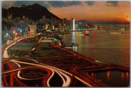 Postcard Hong Kong Beautiful Dusk Scene of Victoria Harbour Continental