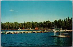 Postcard Waskesiu Lake Saskatchewan 1960 Swimming & Dock Area Split Ring Cancel