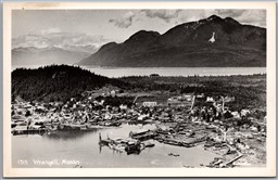 Postcard RPPC c1940s Wrangell Alaska Aerial View of Town Harbor by Johnston