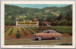 Postcard Asti California Italian Swiss Colony Winery Road Sinage Sonoma County