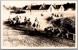 Postcard RPPC c1930s Calgary Alberta Stampede Horse Racing by J. Rosettis
