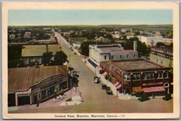 Postcard Brandon Manitoba c1947 General View Gas Station Garage RPO Cancel
