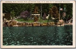 Postcard Inlet New York c1924 Battleship Rock between Sixth & Seventh Lake