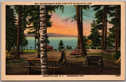 Postcard Raquette Lake New York Golden Beach State Camp Site Adirondack Mts.