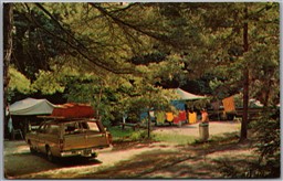 Postcard Adirondack Mountains New York Camping in the Pines Station Wagon