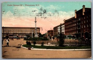 Postcard Waterton NY c1910 Public Square Carriages Road Repair
