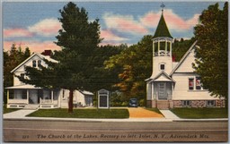 Postcard Inlet New York The Church of the Lakes Rectory to Left Adirondack Mts.