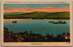 Postcard Eagle Bay New York Fourth Lake View Showing Cedar Dollar Island