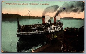 Postcard Lewiston NY c1913 Niagara River Line Steamer Chippewa Slogan Cancel