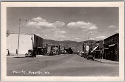 Postcard RPPC Oroville Washington Lake Main Street Cars Shops Okanogan County