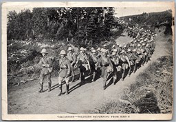 Postcard Valcartier Quebec c1917 Soldiers Returning From March *as is*