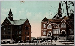 Postcard Campbellford Ontario Public and High Schools Split Ring Codrington ONT