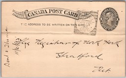 Postal Stationery c1895 #P14 Square Circle Mitchell Ontario to Stratford