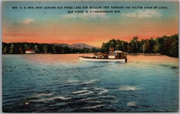 Postcard Old Forge New York U.S. Mail Boat Fulton Chain Adirondacks Lake Scene 