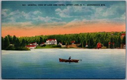 Postcard Otter Lake New York c1948 General View of Lake and Hotel Adirondacks