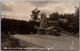 Postcard RPPC Otter Lake New York Main Building Lighthouse Cabins Old Cars