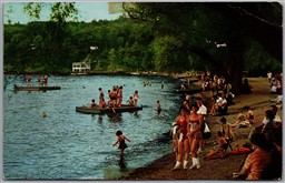 Postcard Ithaca New York Bathing Beach Taughannock Falls State Park Cayuga Lake
