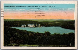 Postcard Deposit New York c1938 Hanson's Hotel of Hospitality Oquaga Lake