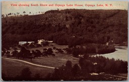 Postcard Oquaga Lake New York 1912 Scenic View Showing South Shore & Lake House