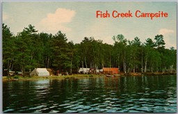 Postcard Fish Creek New York Camping at Public Campsite Tents Adirondack Mts