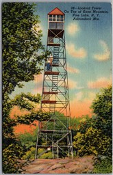 Postcard Pine Lake New York c1954 Lookout Fire Tower Kane Mountain Adirondacks