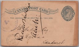 Postal Stationery 1889 Amherstburg ONT to Sandwich Ontario Split Ring Cancel