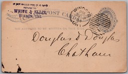 Postal Stationery c1884 Windsor Ontario to Chatham ONT White & Ellis Split Ring