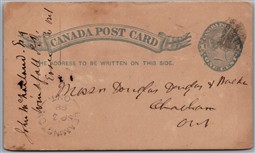 Postal Stationery c1888 Leamington Ontario to Chatham ONT Split Ring Webb# P7c