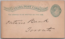 Postal Stationery c1890 Picton Ontario Bank of Montreal to Toronto