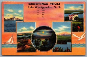 Postcard Lake Winnipesaukee NH c1955 Greetings from Lake Winnipesaukee MultiView