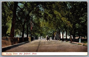 Postcard New Bedford MA c1920s County Street Horse Carriage 