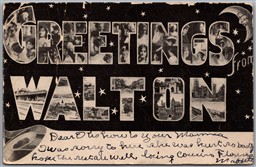 Postcard c1907 Greetings From Walton New York Large Letter Multi Views