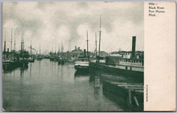 Postcard Port Huron Michigan c1906 Black River Sail Boats St. Clair County