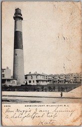 Postcard Atlantic City New Jersey c1907 Absecon Lighthouse to Vittoria Ontario