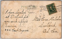 Postcard Split Ring Cancel c1907 Scotland Ontario via Waterford ONT CDS