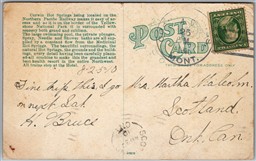 Postcard Split Ring Cancel 1910 Scotland Ontario from Corwin Hot Springs Montana