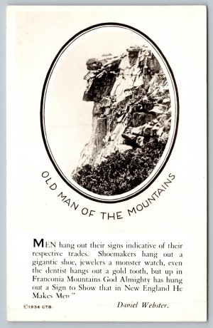 Postcard RPPC c1934 Franconia New Hampshire Old Man Of The Mountains